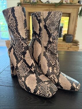 Steve Madden Snakeskin Print Block Heel Ankle Boots - Black & Cream